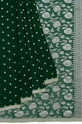 Green Banaras Georgette Saree with Floral Pallu and Silver Zari