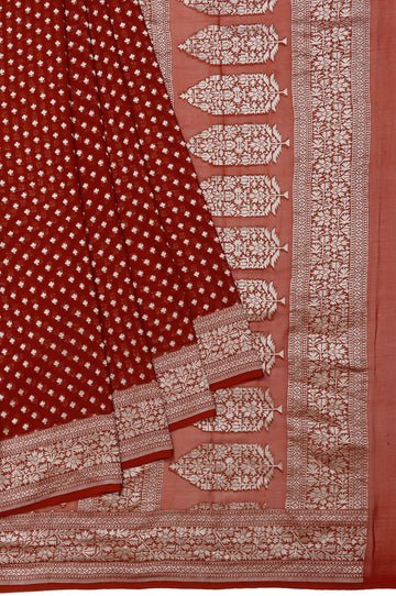 Brown Banaras Georgette Saree with Silver Zari and Flower Butta