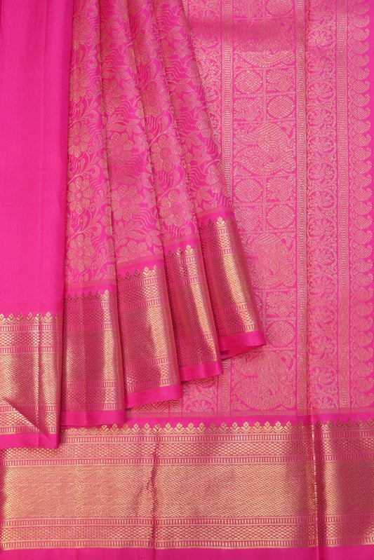 Pink Kanchipuram Silk Saree with Rudraksha Butta Border